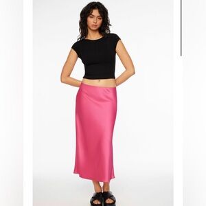 Melody Pink Satin Slip Midi Skirt